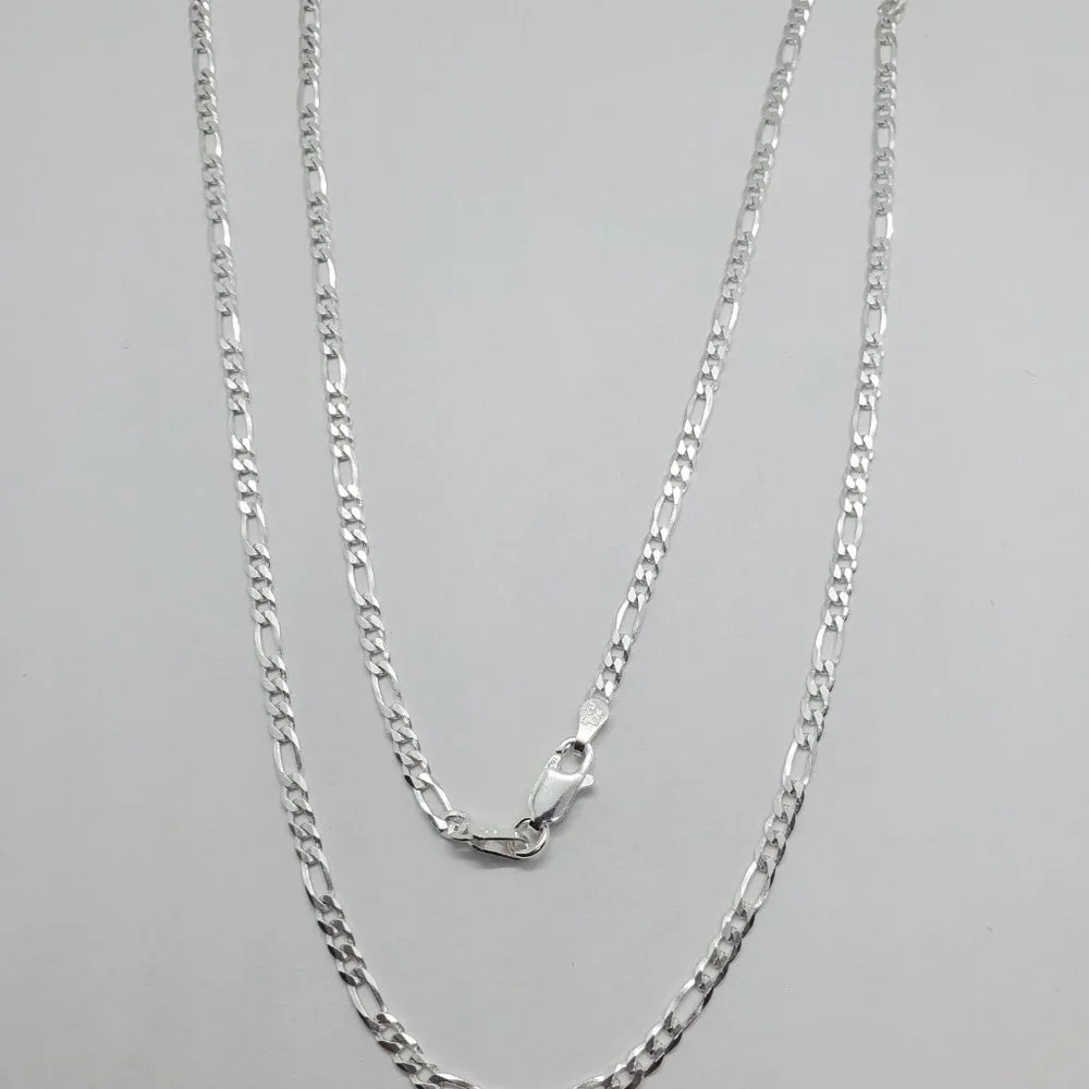 Sterling Silver 925 High Polished Figaro Chain 2.9 mm 22 inches